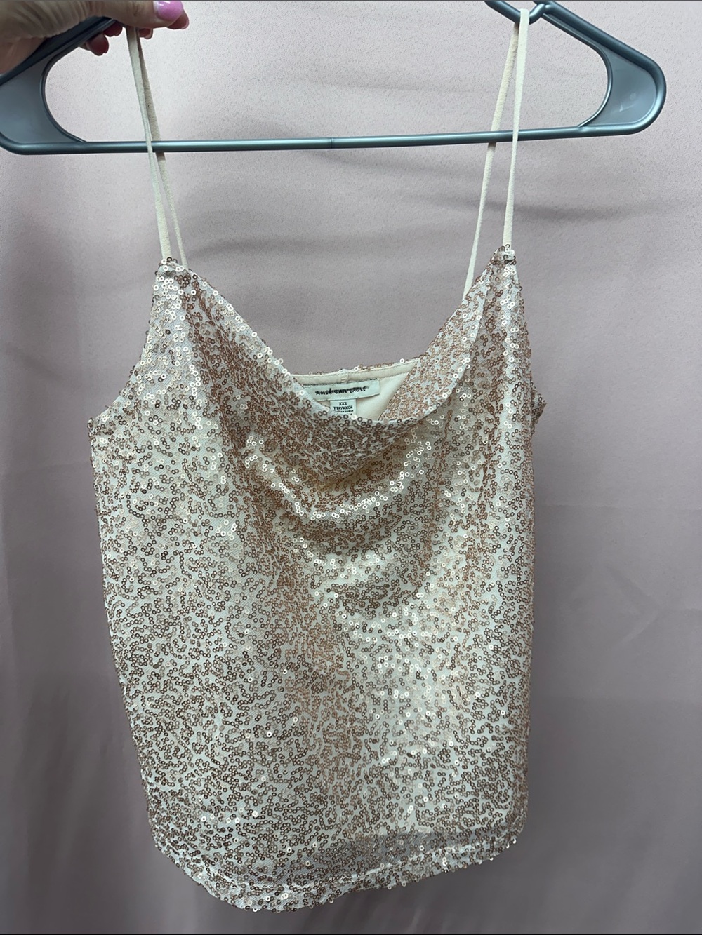 American Eagle Outfitters Champagne Sequin Cowl Neck Camisole